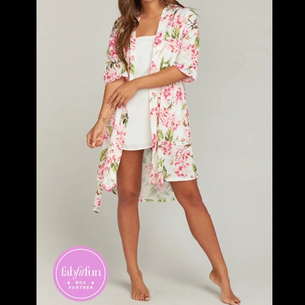 Floral Kimono Robe - Pink and White